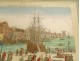 Watercolored optical view of the Port of Marseille, people, boat, Leizelt, 1778