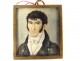 Small painted miniature portrait of a gentleman with embroidered initials Empire 19th century