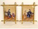 Pair of Chinese rice paper paintings Mandarin characters Canton school 19th century