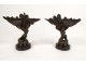 Pair of Gothic bronze dragons Viollet-le-Duc Napoleon III 19th century pocket emptiers