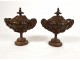 Pair of decorative bronze cassolettes with rams&#39; heads and vines, Napoleon III, 19th century