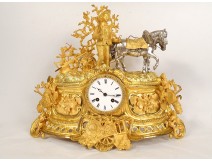 Gilded bronze clock Allegory Agriculture horses plow NapIII 19th