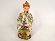 Bayeux porcelain bottle with seated Chinese mandarin character Langlois 19th century