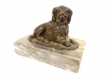 Small paperweight bronze sculpture lying dog gray marble Ste-Anne XIXth