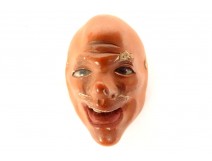 Small polychrome noh theater mask grimacing man Gigaku Edo Japan 19th century