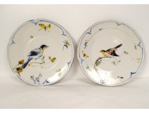 Pair of earthenware plates Large Birds Staircase Crystal Dammouse Laurin 19th