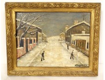 HSP naive painting Meynardie landscape snowy village street characters 20th century