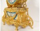 Gilded clock with Sèvres porcelain plaques, elegant woman, 19th century library