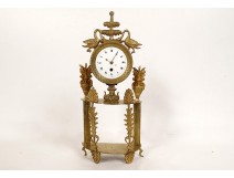 Empire portico clock gilded bronze palmettes swans fountain vases 19th century