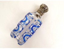 Cut crystal salt bottle Blue overlay solid silver metal 19th century