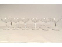 8 Saint-Louis cut crystal champagne flutes, Bristol model, 20th century