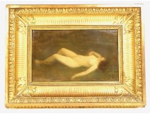 HSP painting nude woman lying down Albert Mayer Art Nouveau gilded frame 19th century