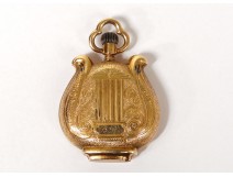 14K solid gold lyre pocket watch Perret &amp; Fils Geneva Switzerland 19th century