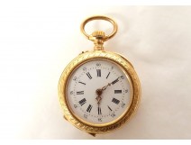 18 carat solid gold neck watch flowers PB 21.42gr Napoleon III 19th century