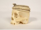 Okimono ivory carved skull Vanity snake Japan Meiji 19th century