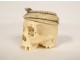 Okimono ivory carved skull Vanity snake Japan Meiji 19th century