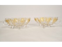 Pair of Baccarat crystal ice cream cups with gilding and flower bouquets, 19th century