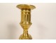 Pair of Louis XVI candlesticks, gilded bronze torches, monogram DD, 19th century