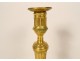 Pair of Louis XVI candlesticks, gilded bronze torches, monogram DD, 19th century