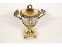 Sugar bowl Restoration silver gilt Vieillard palmettes flowers crystal 19th century