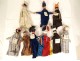 Set of 9 papier-mâché guignol gendarme theater puppets from the 19th century 