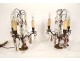 Pair of 3-light chandeliers with cut crystal flower pendants, bronze, 19th century