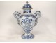 Vase pot covered earthenware Delft style coat of arms blazon blue monochrome 19th century