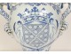 Vase pot covered earthenware Delft style coat of arms blazon blue monochrome 19th century