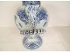 Vase pot covered earthenware Delft style coat of arms blazon blue monochrome 19th century