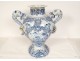 Vase pot covered earthenware Delft style coat of arms blazon blue monochrome 19th century