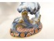 Pair of Emile Gallé Nancy earthenware candlesticks with lions, Imari decor, 19th century