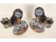 Pair of Emile Gallé Nancy earthenware candlesticks with lions, Imari decor, 19th century