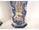 Pair of Delft earthenware vases with Chinese decoration, landscape, flowers, pagodas, 18th century