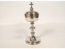 Solid silver ciborium Minerva cross flowers 132.66gr 19th century