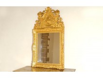 Regency mirror pediment carved gilded wood birds basket flowers mirror 18th century