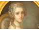 Pastel painting on canvas portrait of young elegant woman 18th century pearls 19th century