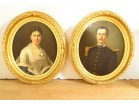 Pair of HST portraits of the wife of the Marquis de Bellevue in uniform F. Birotheau, 19th century