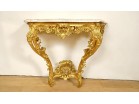 Console Louis XV bois sculpté doré rocaille coquilles marbre blanc XVIIIème