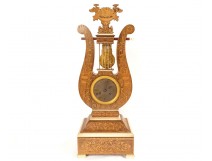 Charles X lyre clock, rosewood marquetry, bronze, Napoleon III, 19th century