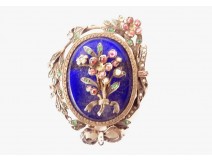 Silver photo holder pendant with blue enamel flowers and Napoleon III knot, 19th century