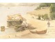 Watercolor Henri Laurent Mouren landscape Mediterranean seaside boats 19th century