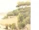 Watercolor Henri Laurent Mouren landscape Mediterranean seaside boats 19th century