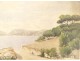 Watercolor Henri Laurent Mouren landscape Mediterranean seaside boats 19th century