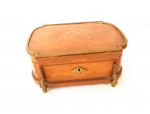 Jewelry box marquetry pink wood gilded bronze flowers Napoleon III 19th century