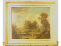 Large HST romantic landscape characters shepherds ruins river 19th century