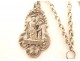 Chain of religious medals silver Christ Ste Anne Bernadette shell 20th century