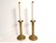 Pair of church candlesticks, spring-loaded torches, gilded brass, ivy, 19th century