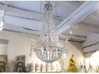 19th century cut crystal basket chandelier with garland tassels