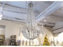 19th century cut crystal basket chandelier with garland tassels