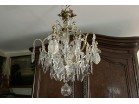 Cage chandelier 6 lights gilded bronze cut crystal flower pendants 19th century